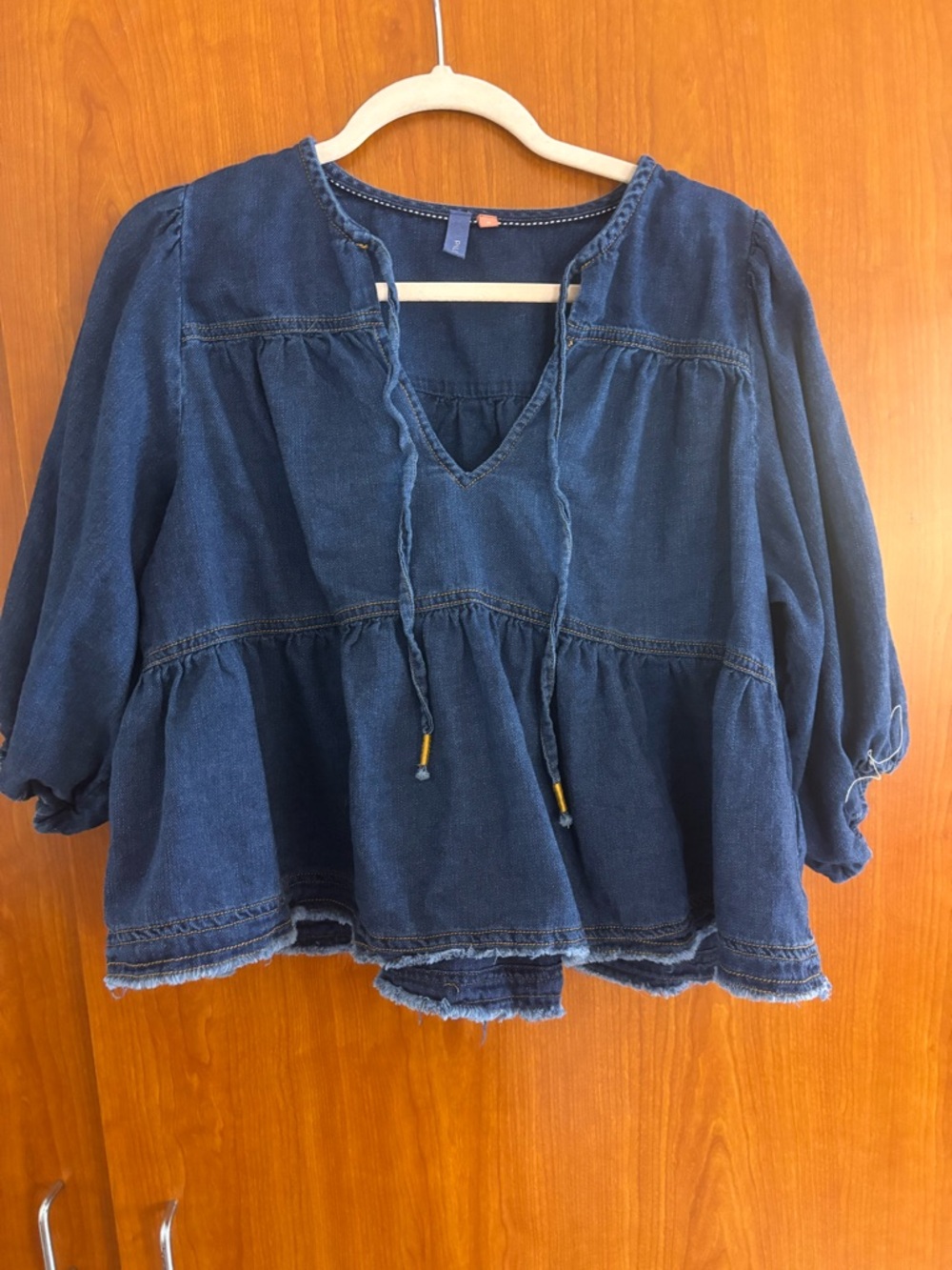 Anthropologie Indigo Denim Peasant Top